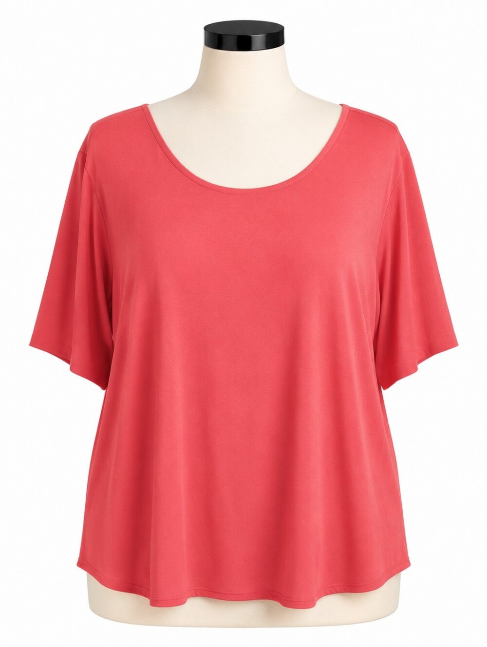 Susan Graver Liquid Knit Scoop Neck Top Coral Orange Plus Size 1X Short Sleeve